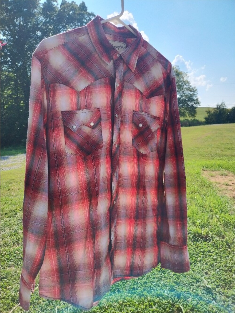Wrangler Mens Long Sleeve Button Down Collared Shirt Pearl Snaps See Measurement